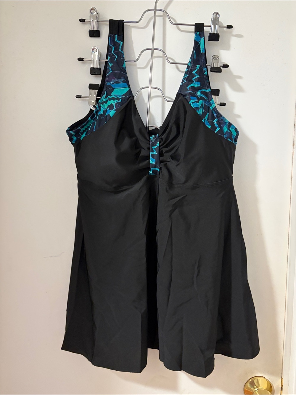 Black swimsuit and shorts with Teal Mosaic Trim - Women's Swimwear